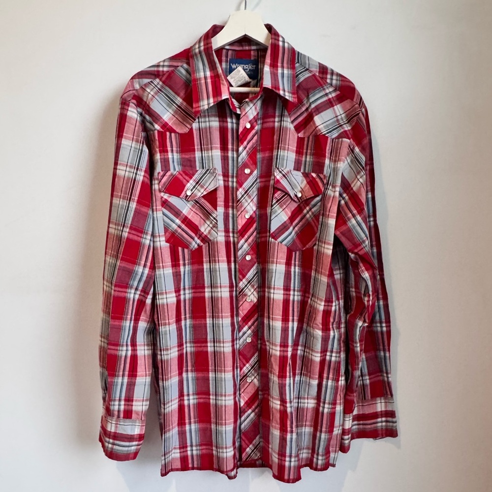 Wrangler men's plaid Western pearl snap long-sleeve shirt Size LT